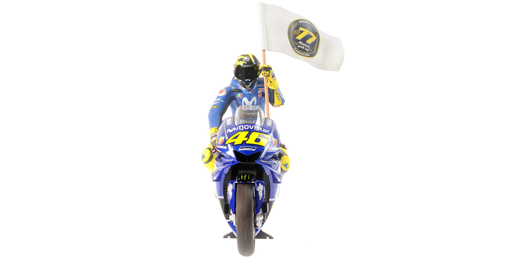 YAMAHA YZR-M1 - MOVISTAR YAMAHA - VALENTINO ROSSI - MOTOGP CATALUNYIA 2018 - W/ FIGURINE W/ FLAG