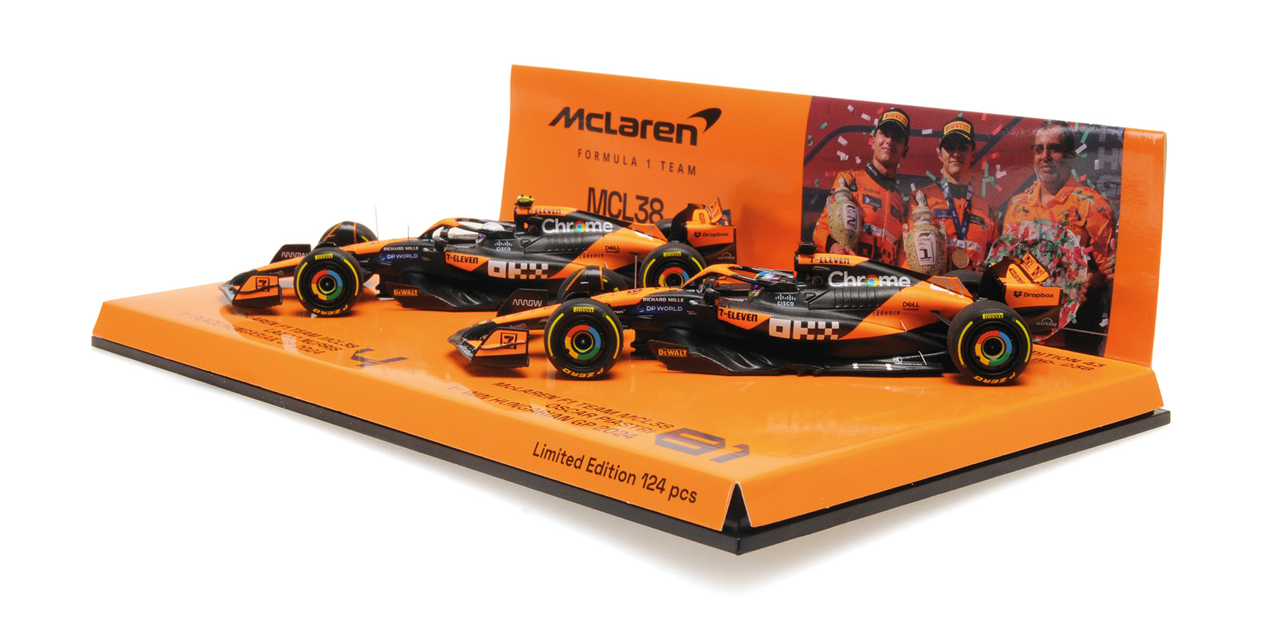 2-CAR SET - MCLAREN F1 TEAM MCL38 - 1-2 FINISH PIASTRI/NORRIS - HUNGARIAN GP 2024