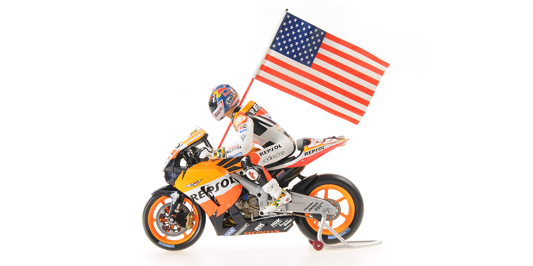 HONDA RC211V - NICKY HAYDEN - WORLD CHAMPION MOTOGP 2006 - W/ FIGURINE W/ FLAG