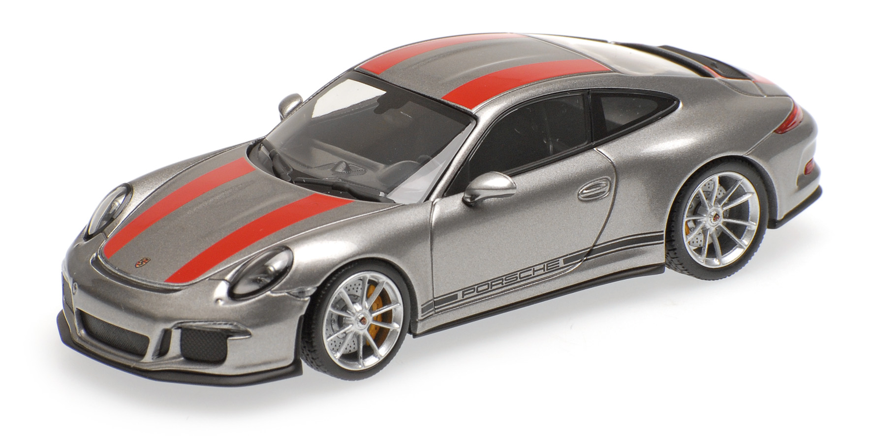 PORSCHE 911 R - 2016 - SILVER W/ RED STRIPES AND W/ BLACK WRITING