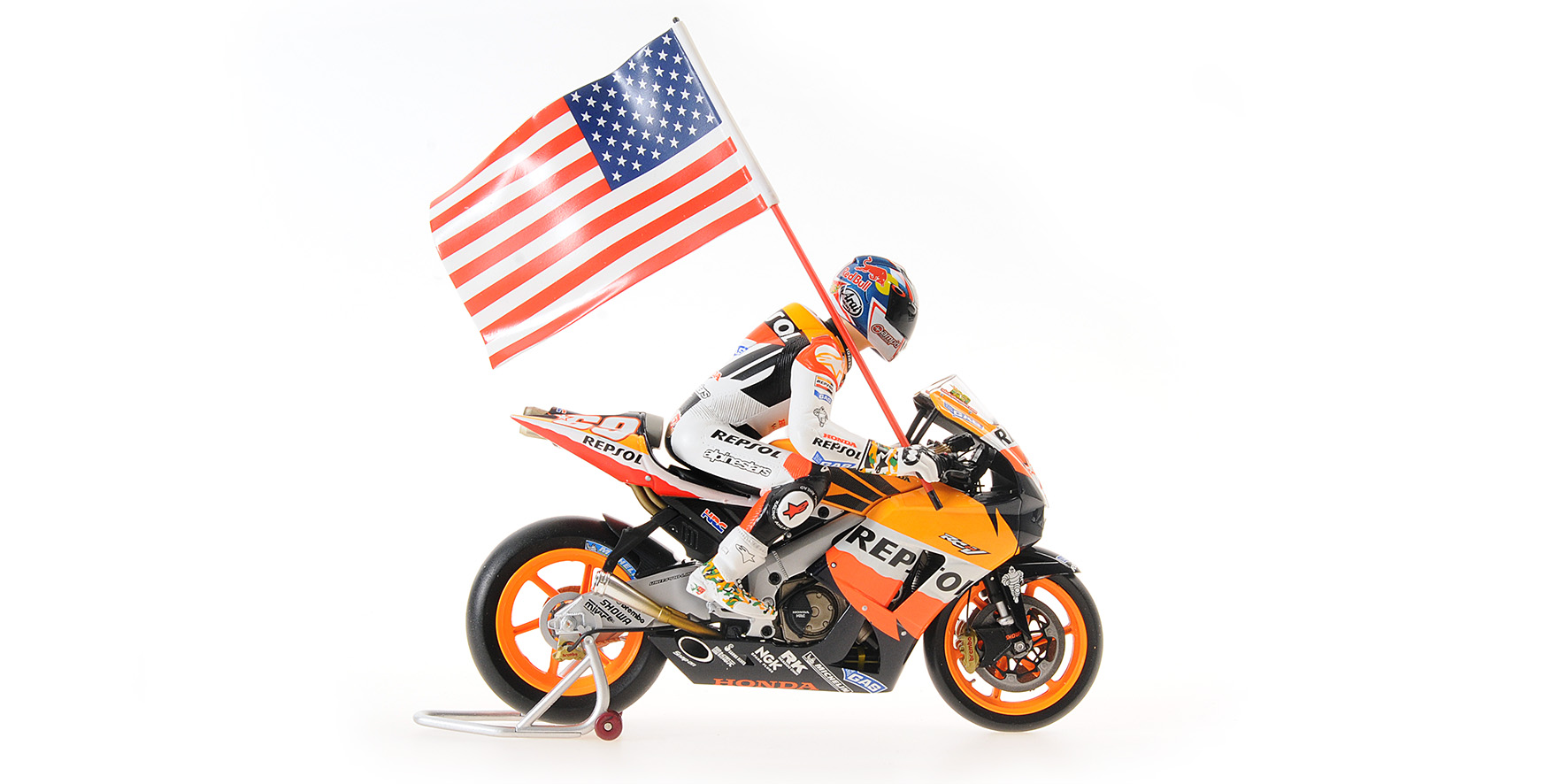 HONDA RC211V - NICKY HAYDEN - WORLD CHAMPION MOTOGP 2006 - W/ FIGURINE W/ FLAG