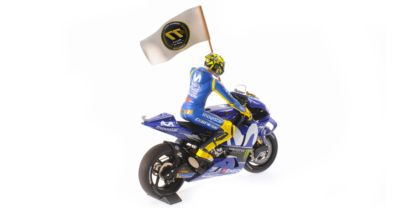 YAMAHA YZR-M1 - MOVISTAR YAMAHA - VALENTINO ROSSI - MOTOGP CATALUNYIA 2018 - W/ FIGURINE W/ FLAG