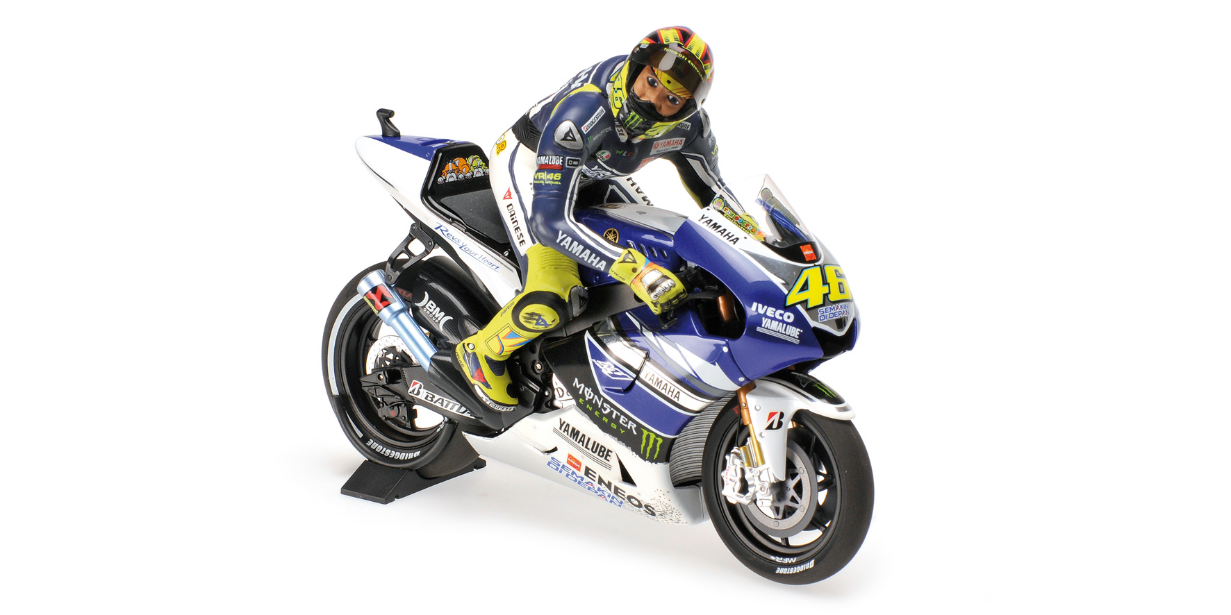 SET YAMAHA YZR-M1 - VALENTINO ROSSI - 1ST MOTOGP ASSEN 2013 - DIRTY LOOK - W/ FIGURINE